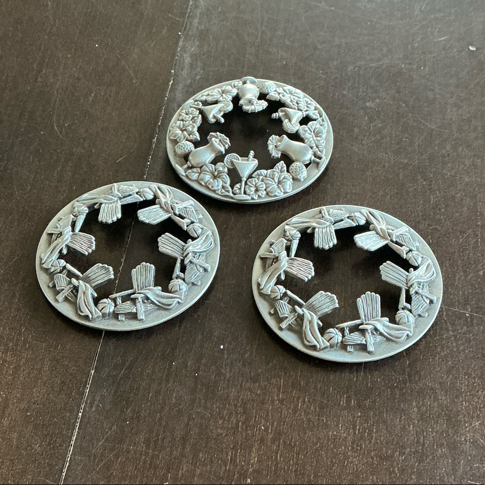 Set of Three Decorative Silver candle toppers by Yankee Candle.